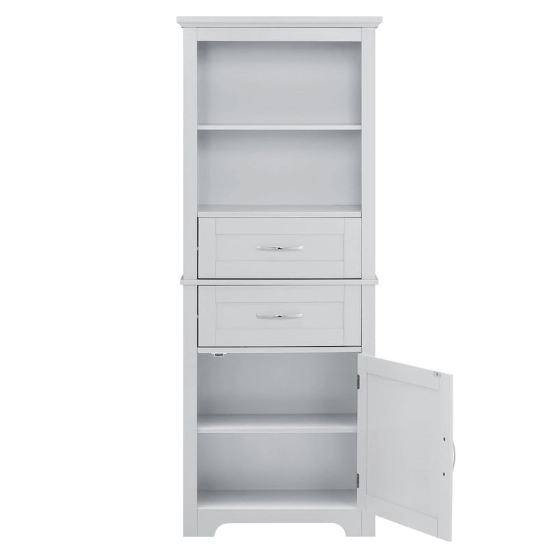 Meuble de rangement de salle de bains haut avec portes et étagères ouvertes