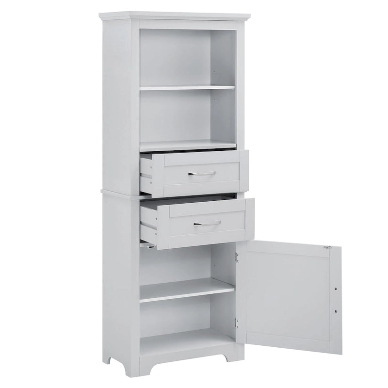 Meuble de rangement de salle de bains haut avec portes et étagères ouvertes