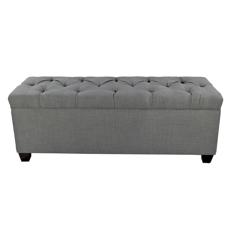 Dark Grey Diamond Tufted Shoe Storage Bench with Compartments