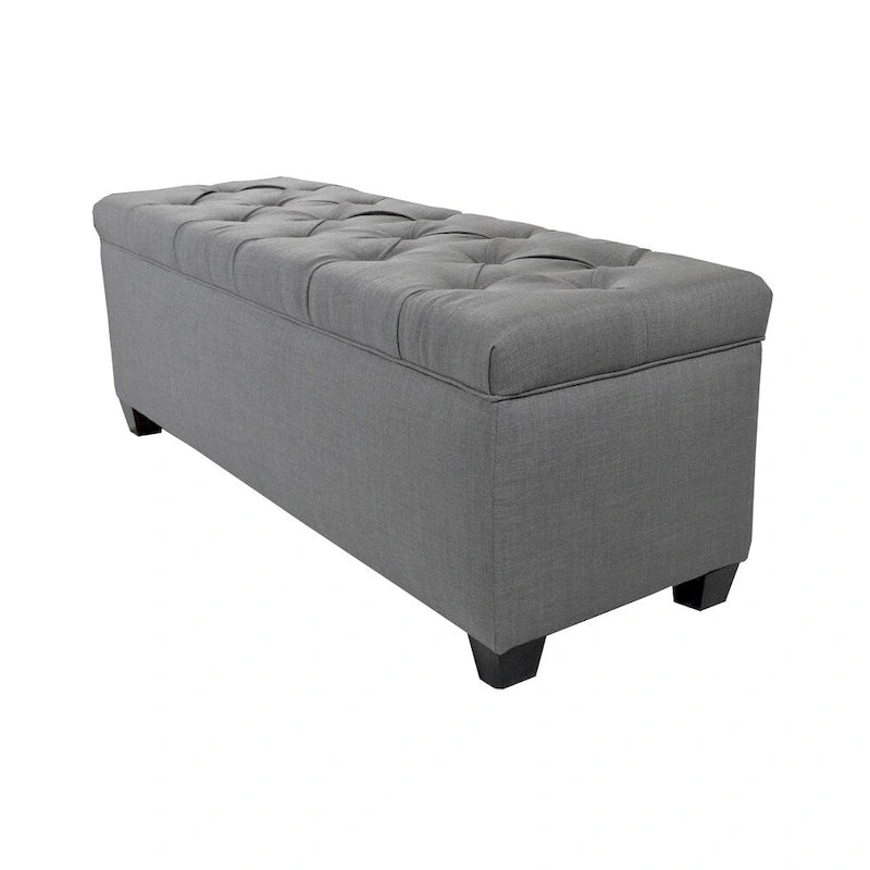 Dark Grey Diamond Tufted Shoe Storage Bench with Compartments