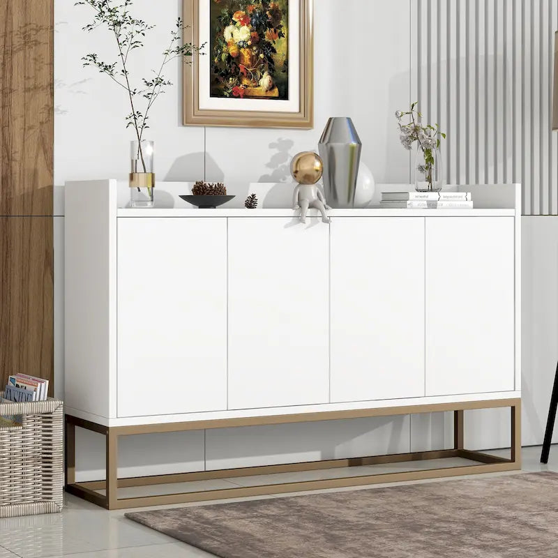 Modern White Sideboard Buffet Cabinet with Gold Legs