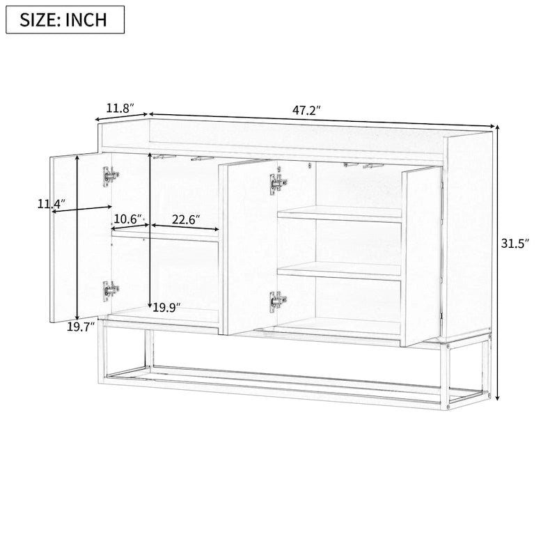 Buffet moderne blanc avec pieds dorés