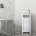 Witte vrijstaande smalle vloerkast, glazen deur met kruisroeden, 13L x 15W x 32H
