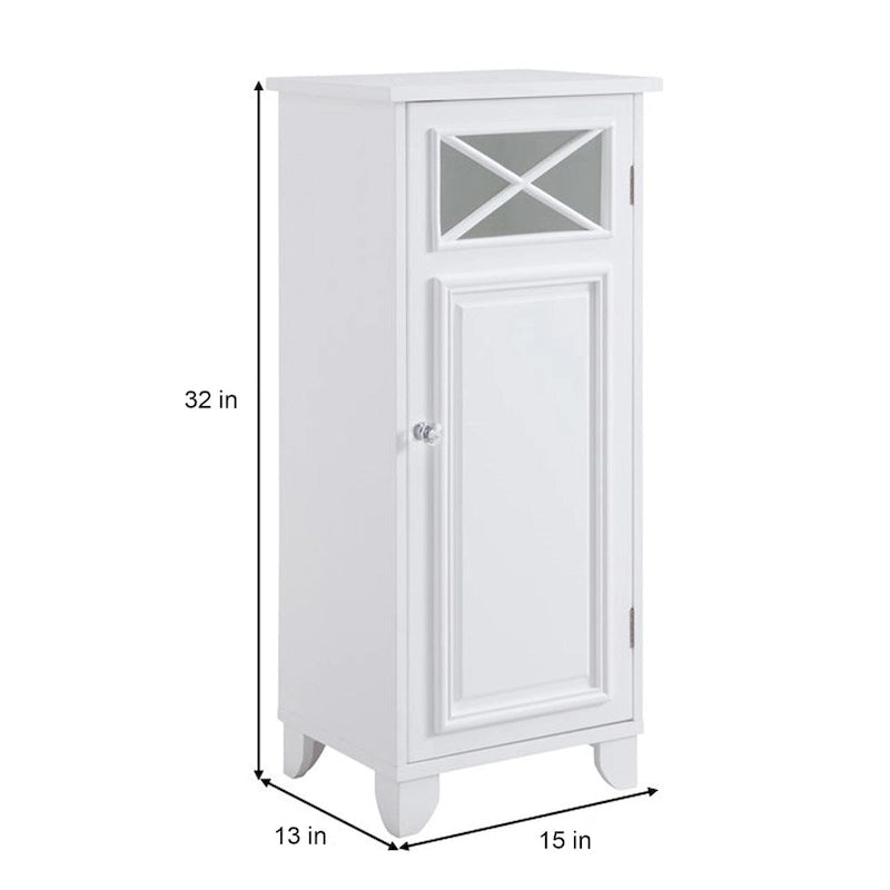 White Freestanding Slim Floor Cabinet, Glass Cross-Molding Door, 13L x 15W x 32H