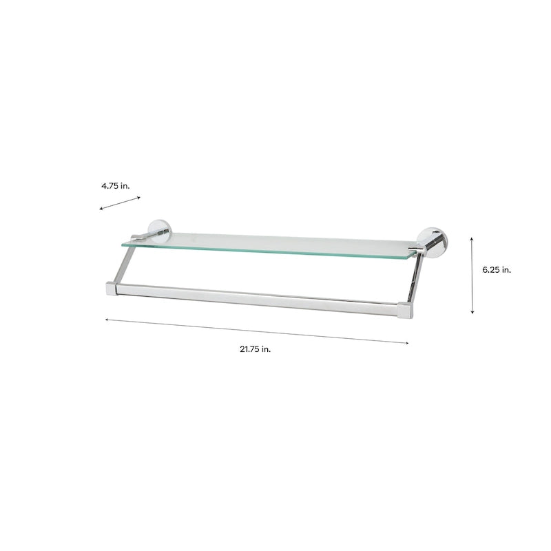 Wall Mounted Glass Shelf with Towel Bar, Chrome Finish, 21.7 x 6.2 x 4.75