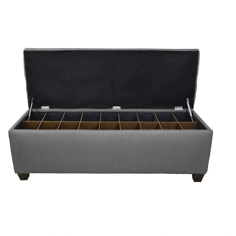 Dark Grey Button Tufted Shoe Storage Bench with Divided Slots, Holds 18 Pairs