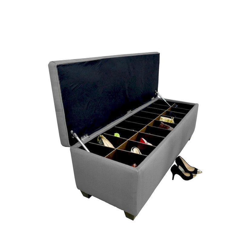 Dark Grey Button Tufted Shoe Storage Bench with Divided Slots, Holds 18 Pairs