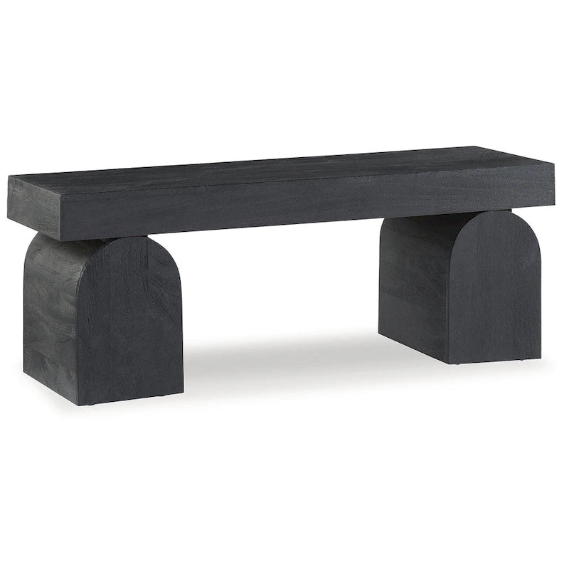 Matte Black Solid Wood Accent Bench with Sandblasted Finish, 50W x 16D x 18.25H