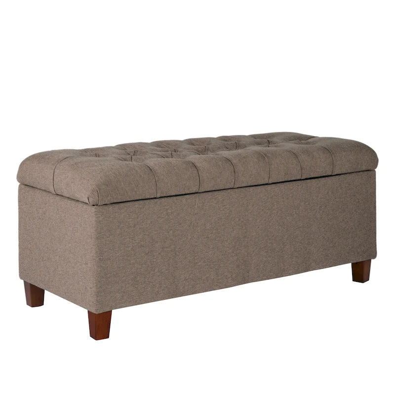 Gestoffeerde houten bank van geweven stof met knopenpatroon en scharnierende opbergruimte - 18H x 40W x 18L