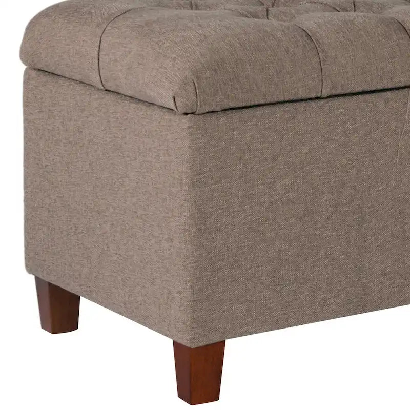 Gestoffeerde houten bank van geweven stof met knopenpatroon en scharnierende opbergruimte - 18H x 40W x 18L