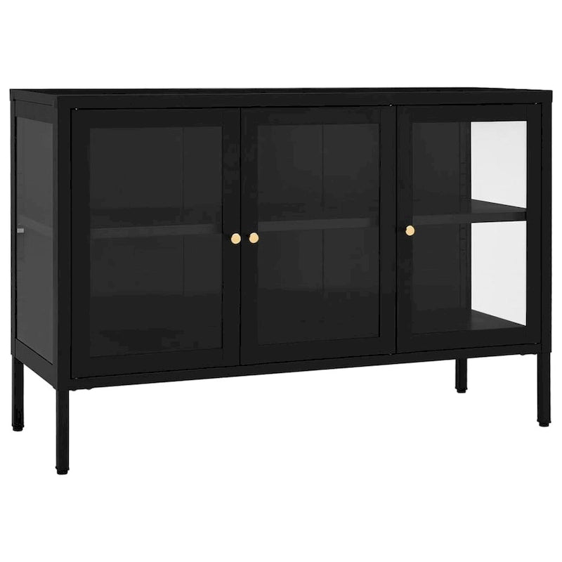 Black Steel and Glass Sideboard Cabinet with Adjustable Shelf