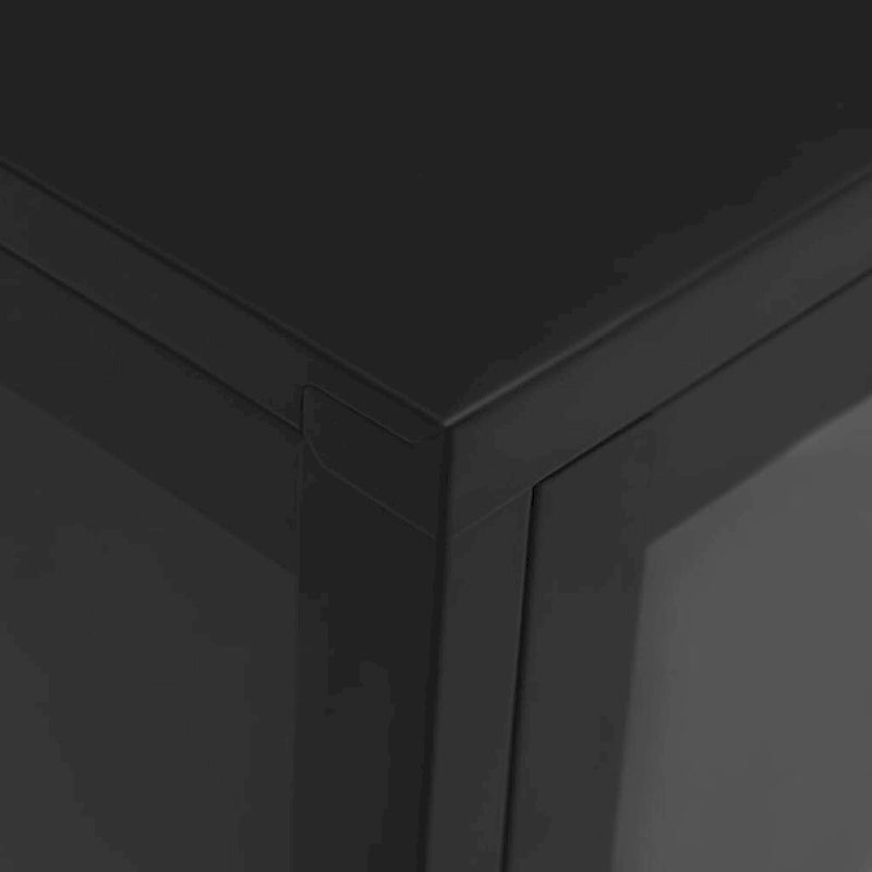Black Steel and Glass Sideboard Cabinet with Adjustable Shelf