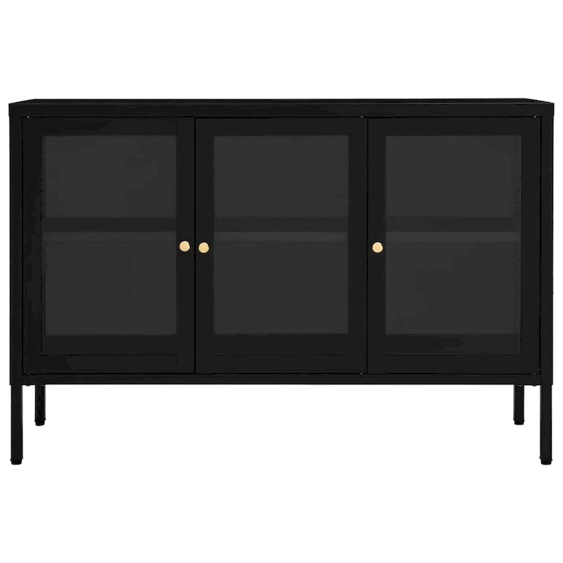 Black Steel and Glass Sideboard Cabinet with Adjustable Shelf