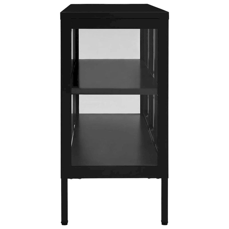 Black Steel and Glass Sideboard Cabinet with Adjustable Shelf