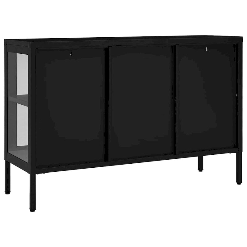 Black Steel and Glass Sideboard Cabinet with Adjustable Shelf