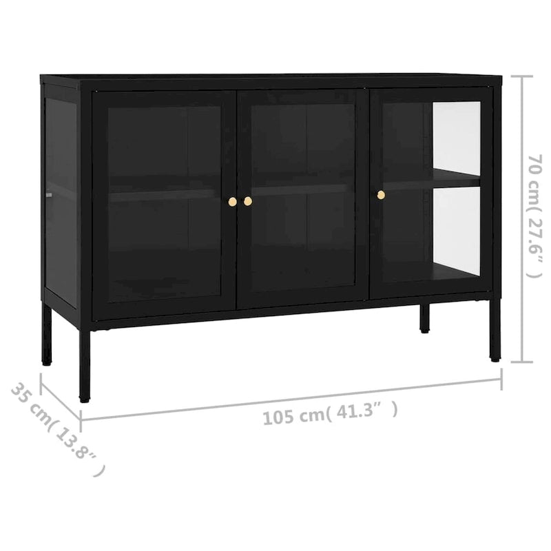 Black Steel and Glass Sideboard Cabinet with Adjustable Shelf