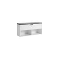 Grijze houten schoenenkastbank voor de hal met gewatteerde zitting, 11.8D x 39.4W x 18.9H