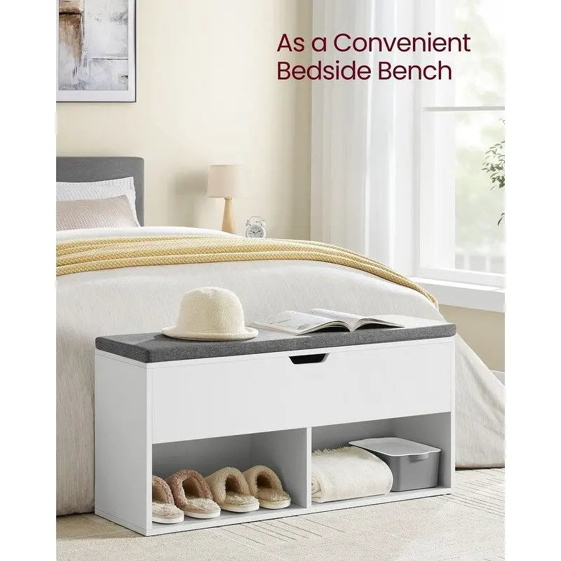 Gray Wood Shoe Storage Entryway Bench with Cushioned Seat, 11.8D x 39.4W x 18.9H