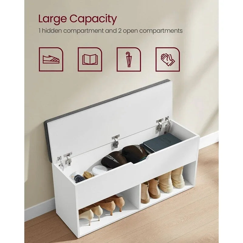Gray Wood Shoe Storage Entryway Bench with Cushioned Seat, 11.8D x 39.4W x 18.9H
