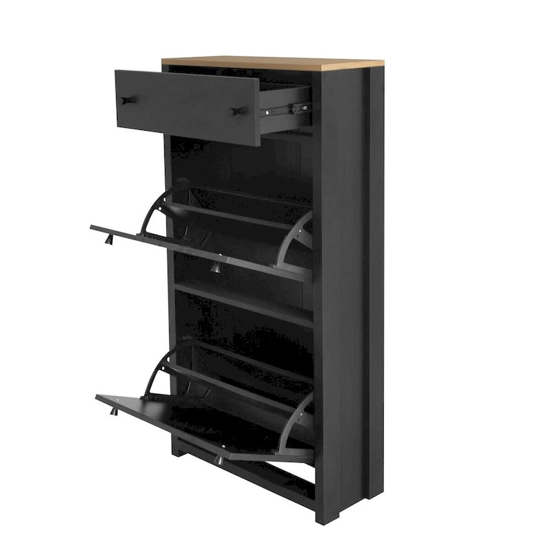Functional Entryway Shoe Organizer with 2 Flip Drawers