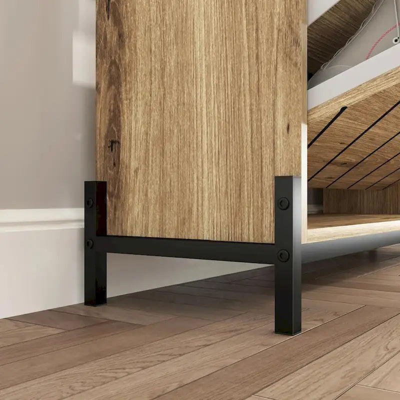 Meuble à chaussures moderne et compact avec 3 tiroirs basculants et des étagères ouvertes