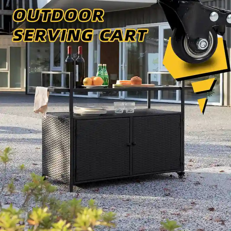Three-Tier Rolling Bar Serving Cart with Door Storage
