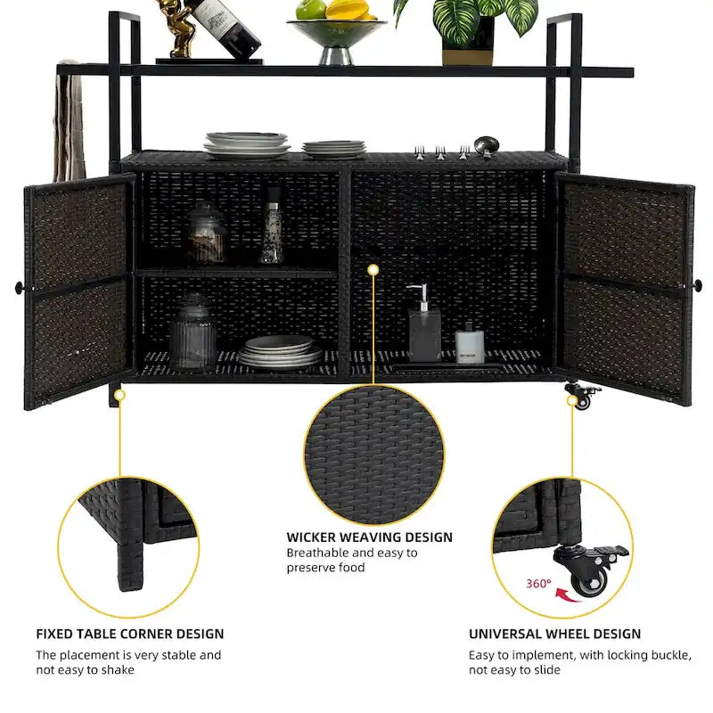 Three-Tier Rolling Bar Serving Cart with Door Storage