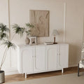 4 Door Intaglio Storage Cabinet with Pine Legs, White Minimalist