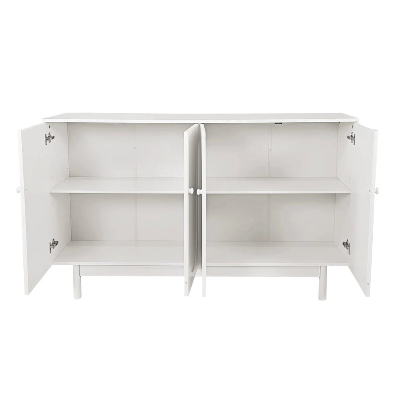 4 Door Intaglio Storage Cabinet with Pine Legs, White Minimalist