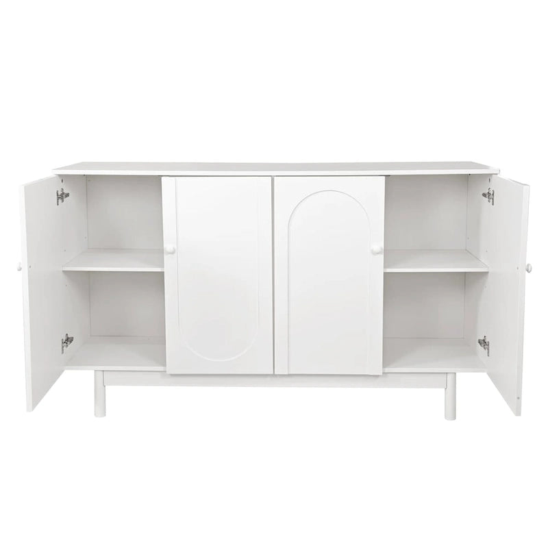 4 Door Intaglio Storage Cabinet with Pine Legs, White Minimalist