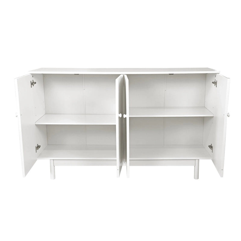 4 Door Intaglio Storage Cabinet with Pine Legs, White Minimalist