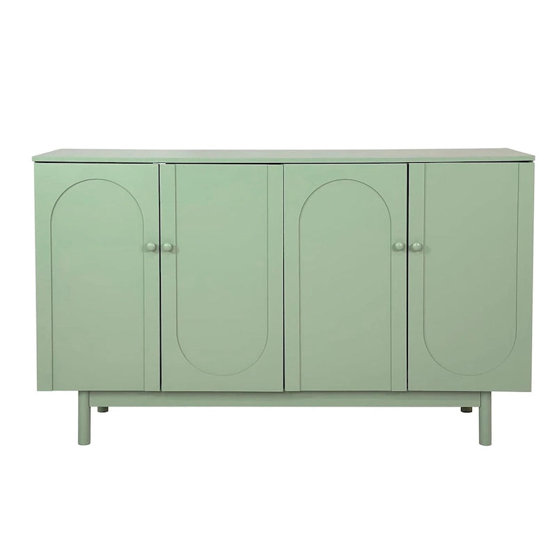 4 Door Intaglio Storage Cabinet with Pine Legs, White Minimalist