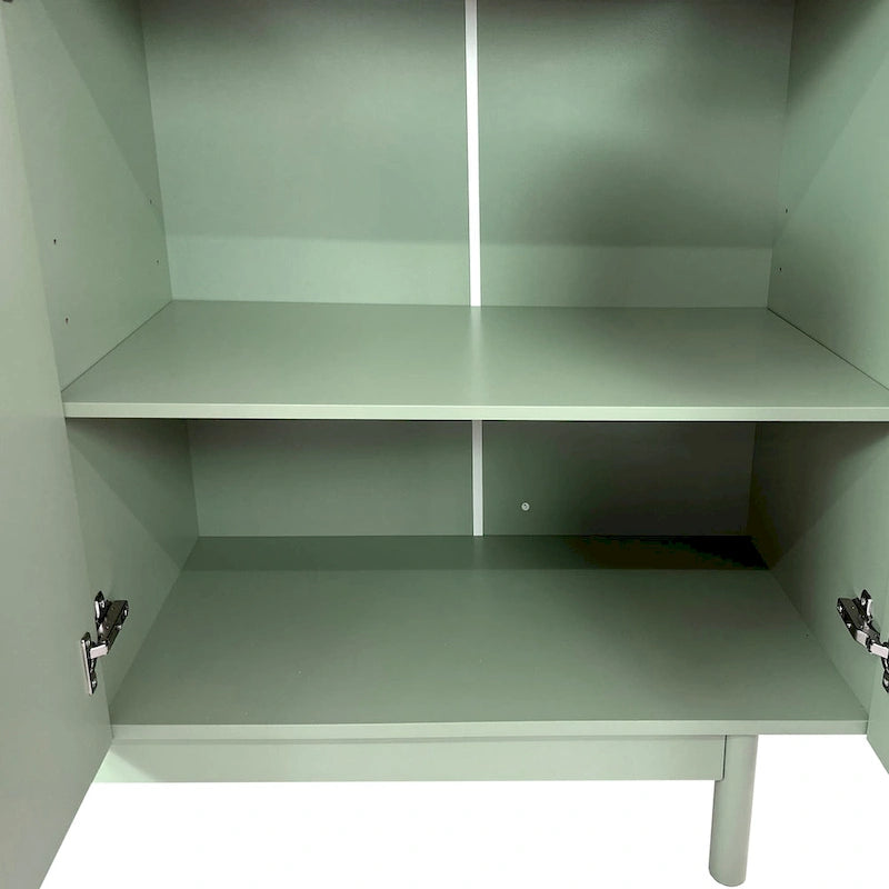 4 Door Intaglio Storage Cabinet with Pine Legs, White Minimalist