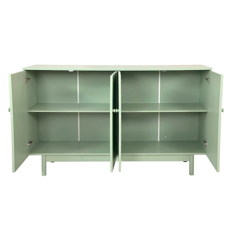 4 Door Intaglio Storage Cabinet with Pine Legs, White Minimalist
