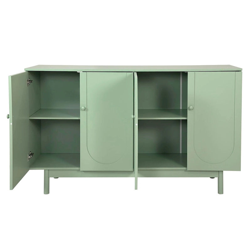 4 Door Intaglio Storage Cabinet with Pine Legs, White Minimalist