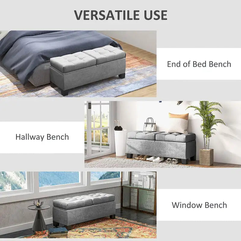 Panca ottomana imbottita contenitore con cerniere di sicurezza