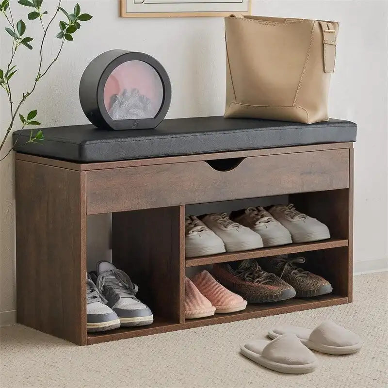Entryway Shoe Storage Bench with Flip-Top Compartment - 11.8D x 31.5W x 17.5H
