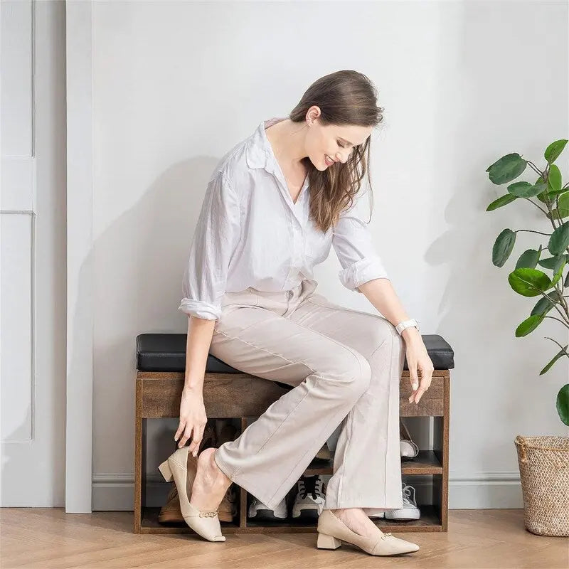 Entryway Shoe Storage Bench with Flip-Top Compartment - 11.8D x 31.5W x 17.5H
