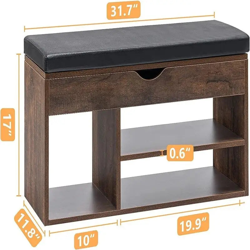 Entryway Shoe Storage Bench with Flip-Top Compartment - 11.8D x 31.5W x 17.5H