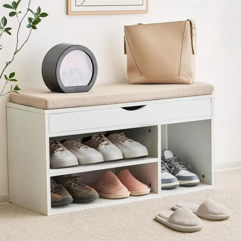 Entryway Shoe Storage Bench with Flip-Top Compartment - 11.8D x 31.5W x 17.5H