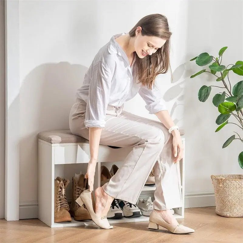 Entryway Shoe Storage Bench with Flip-Top Compartment - 11.8D x 31.5W x 17.5H