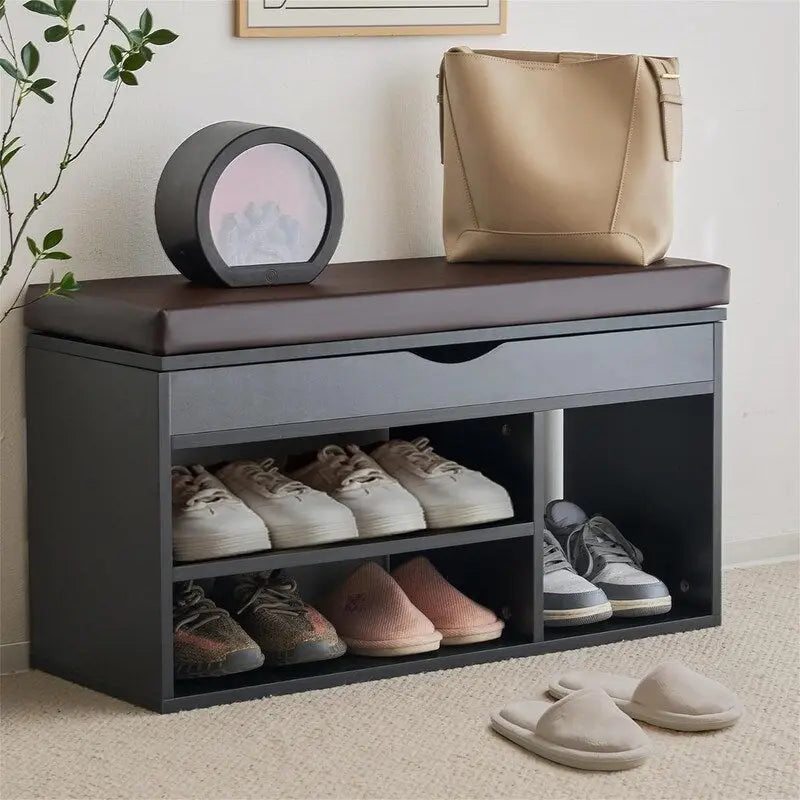 Entryway Shoe Storage Bench with Flip-Top Compartment - 11.8D x 31.5W x 17.5H