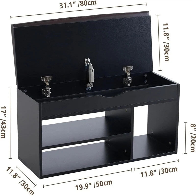 Entryway Shoe Storage Bench with Flip-Top Compartment - 11.8D x 31.5W x 17.5H