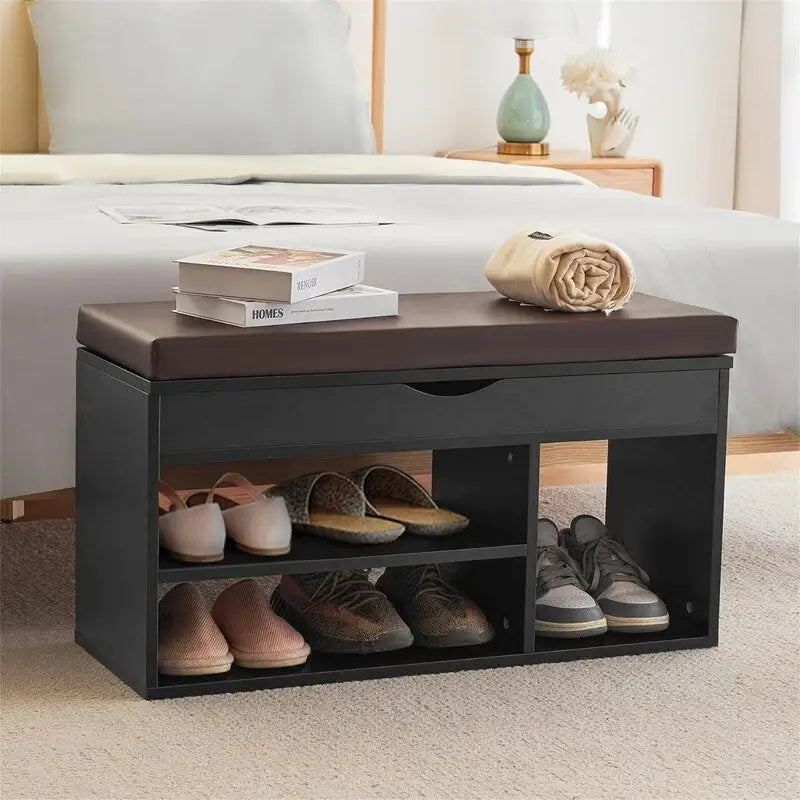 Entryway Shoe Storage Bench with Flip-Top Compartment - 11.8D x 31.5W x 17.5H