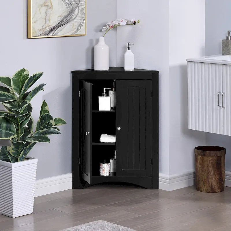 Freestanding Corner Storage Cabinet with Doors and Shelves