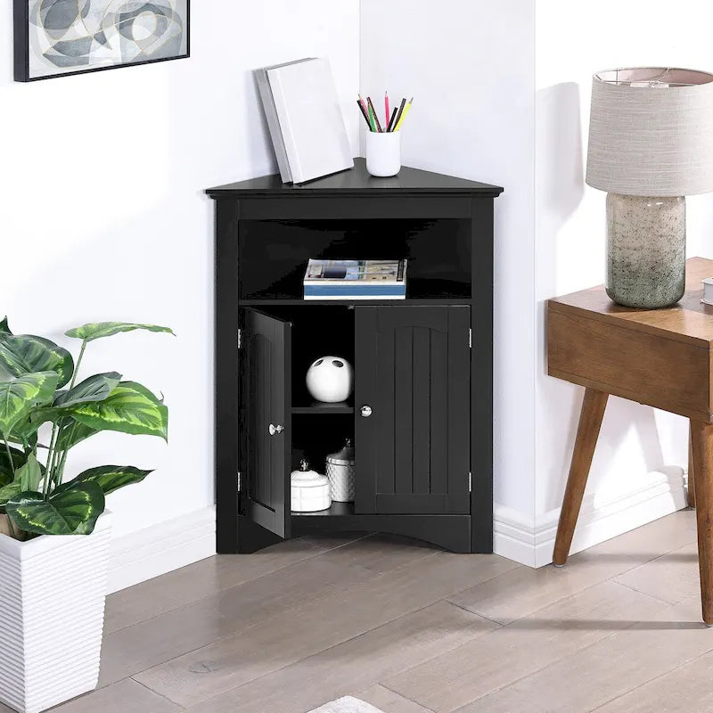 Freestanding Corner Storage Cabinet with Doors and Shelves