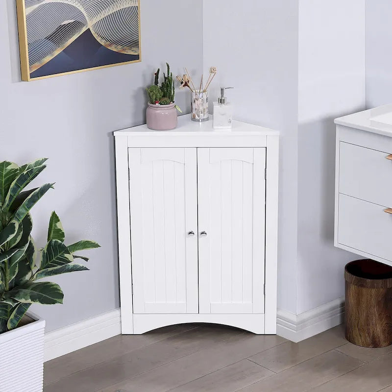 Freestanding Corner Storage Cabinet with Doors and Shelves