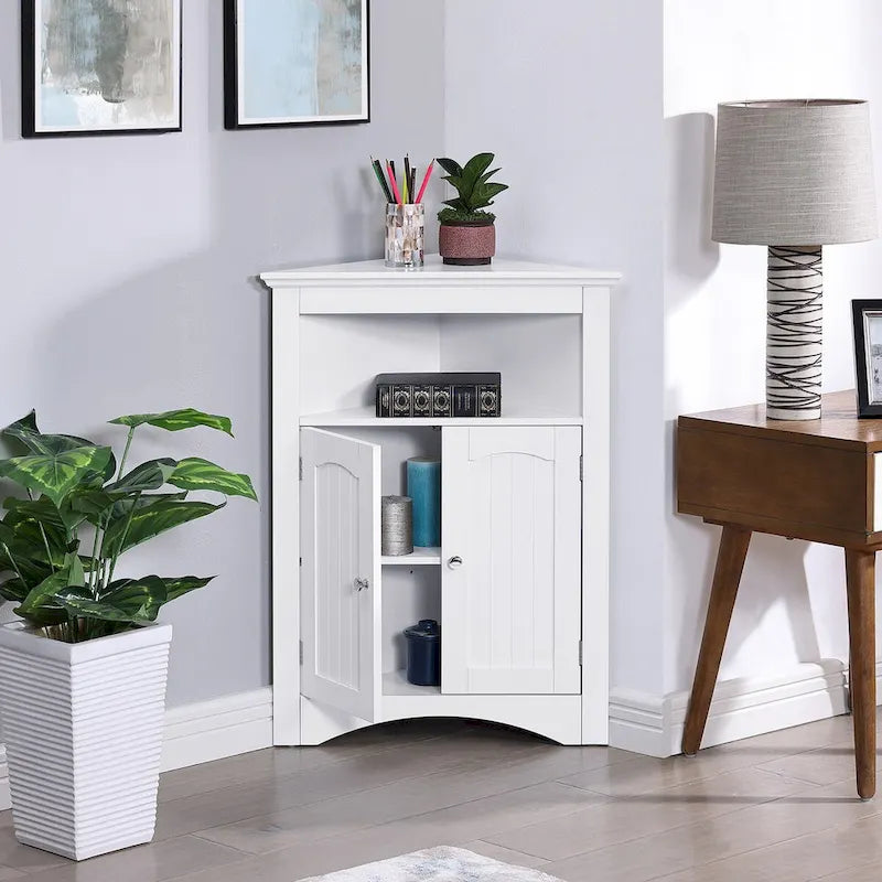 Meuble de rangement d’angle autoportant avec portes et étagères