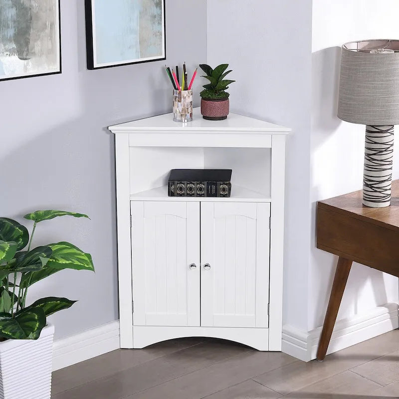 Meuble de rangement d’angle autoportant avec portes et étagères