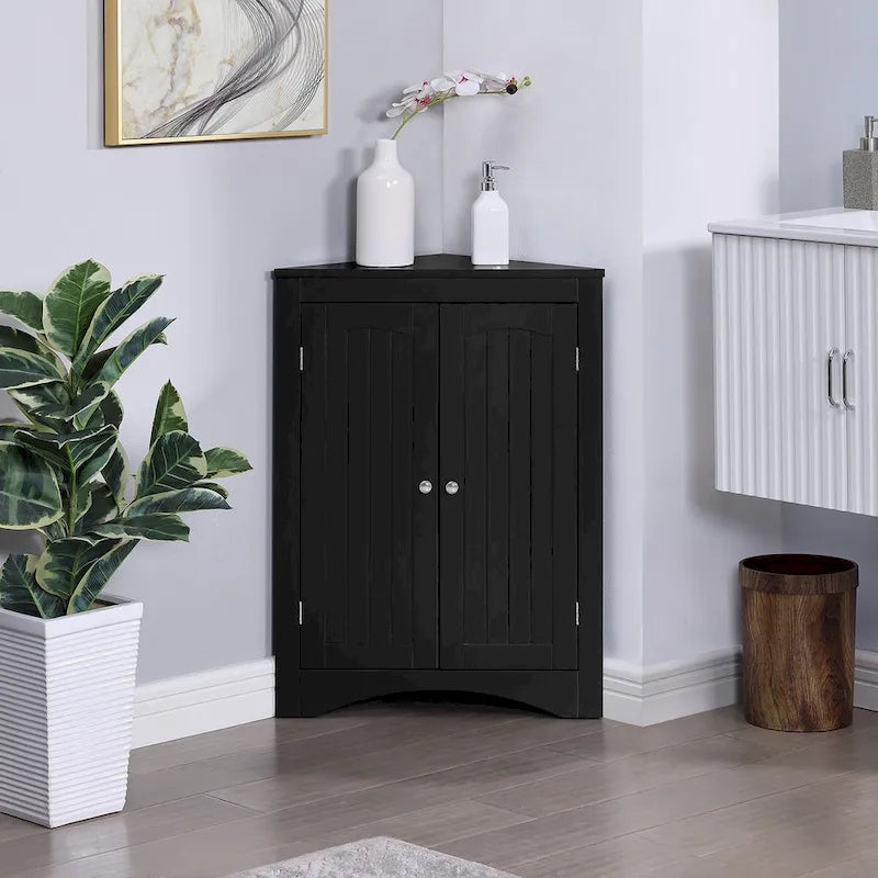 Meuble de rangement d’angle autoportant avec portes et étagères